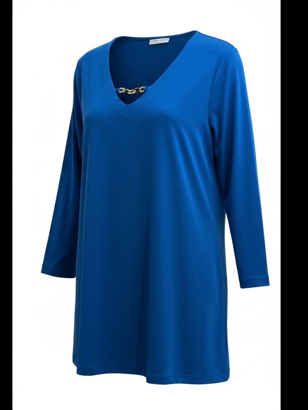 Susan Graver Cobalt Blue V-Neck Long Sleeve Tunic with Chain Detail